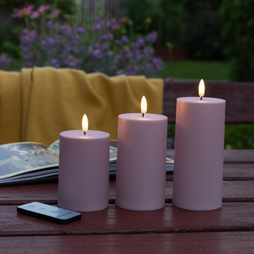 Udendørs LED Bloklys 3 stk Rosa. inkl fjernbetjening