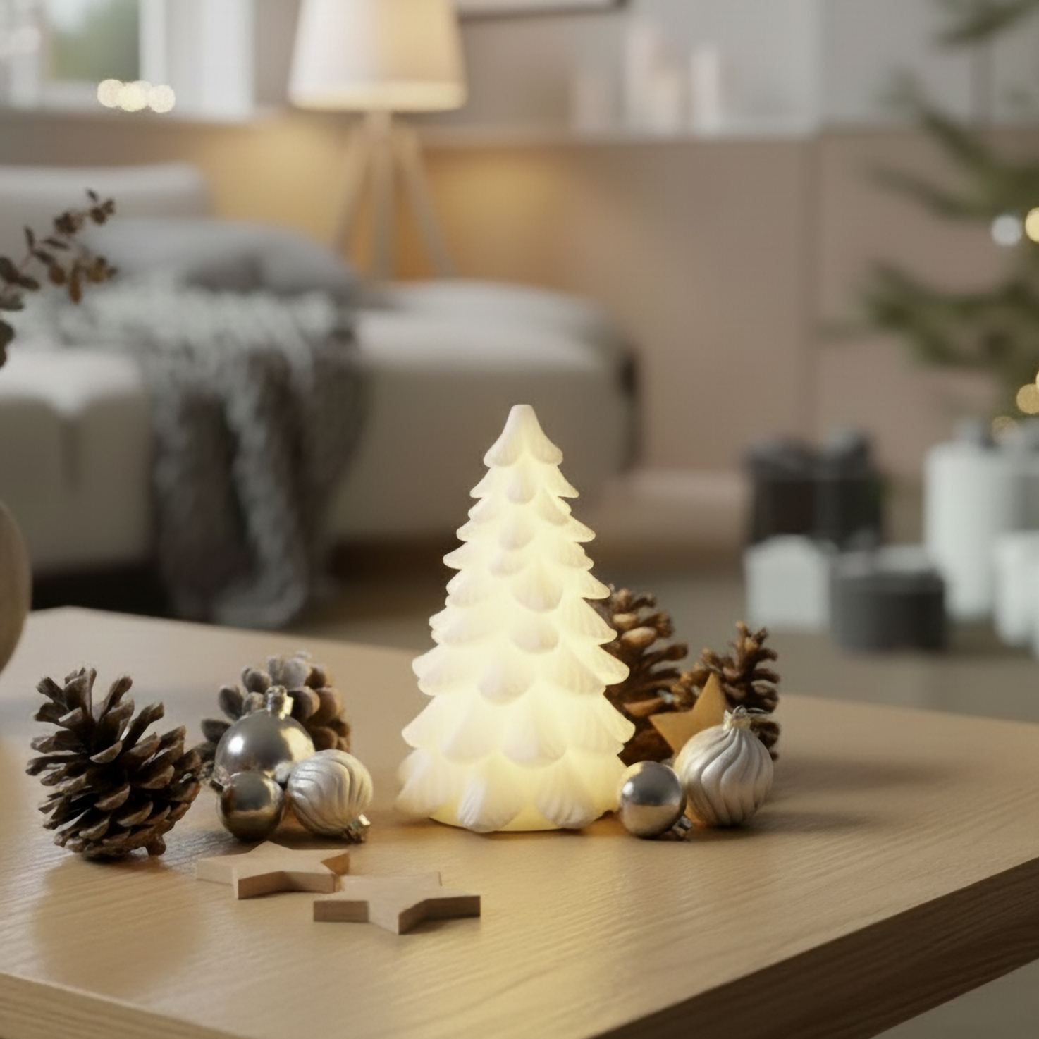 LED Juletræ H 16 cm - Stearin - Hvid - Deluxe Homeart