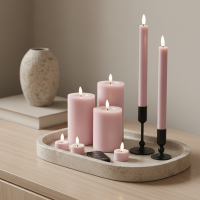 Stort LED-stearinlyssæt med 9 lys og fjernbetjening - Rosa