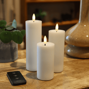 LED-bloklyssæt Ø5 med 3 bloklys & fjernbetjening - Hvid