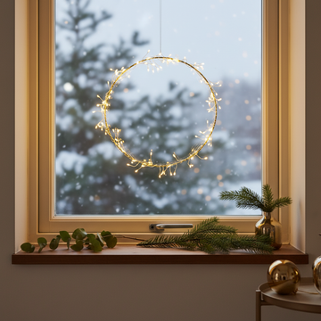 Lyskrans – Ø30 cm med LED-lys, batteridrevet og timer - guld