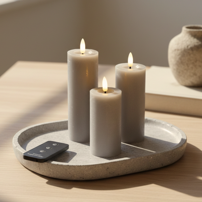 LED-bloklyssæt Ø5 med 3 bloklys & fjernbetjening - Sand
