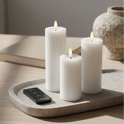 LED-bloklyssæt Ø5 med 3 bloklys & fjernbetjening - Hvid