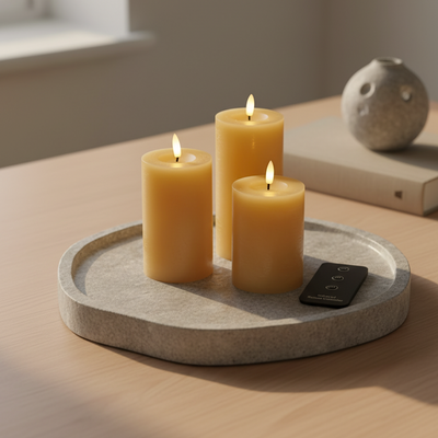 Amber LED-bloklyssæt med 3 bloklys & fjernbetjening