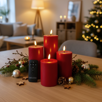 Deluxe Homeart LED Bloklys – Pakke med 4 størrelser inkl. fjernbetjening - Rød