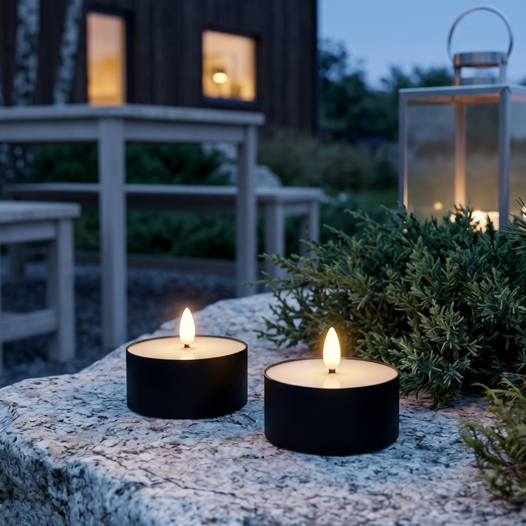Outdoor LED Fyrfadslys 2-pak - Realistisk 3D Flamme - Sort