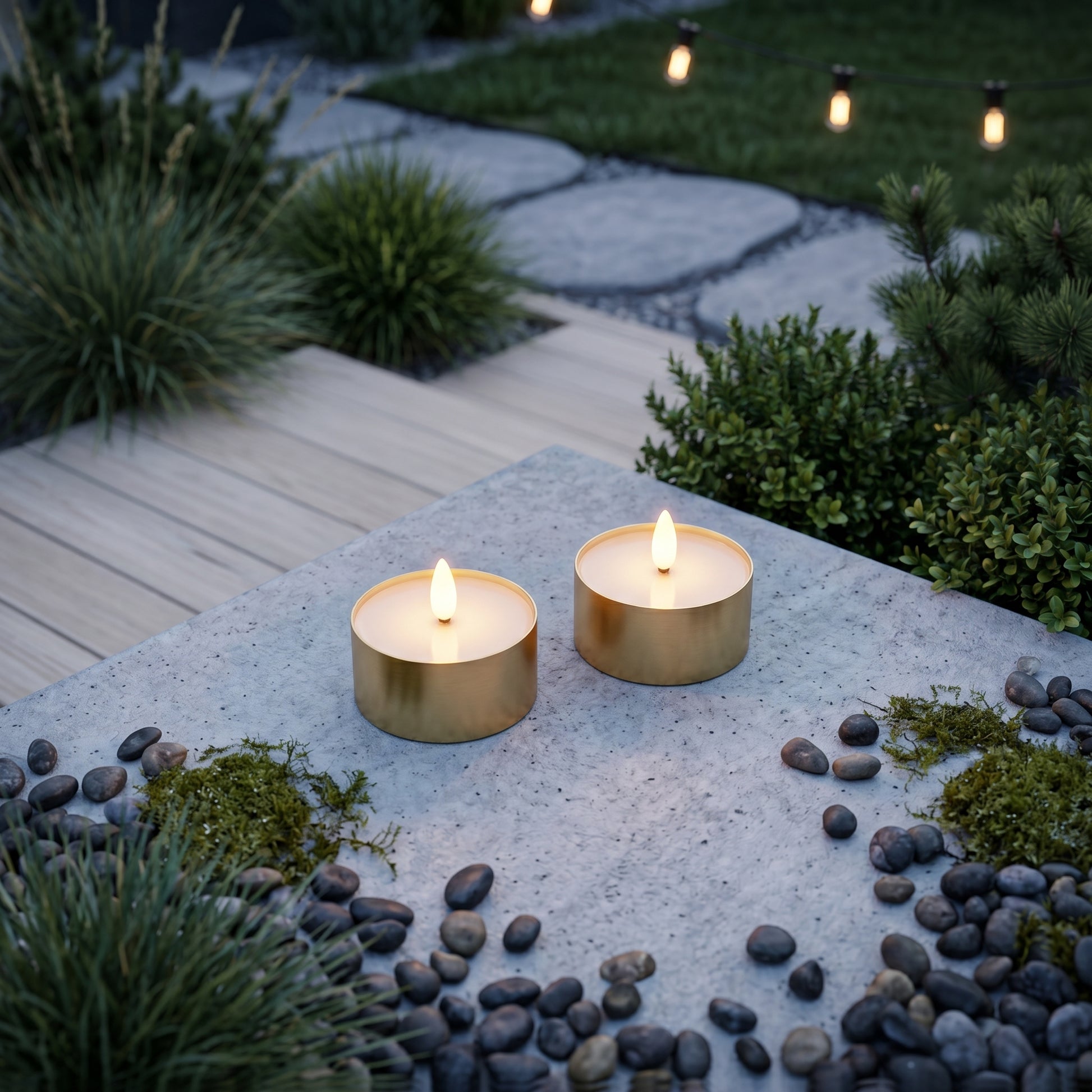 Outdoor LED Fyrfadslys 2-pak - Realistisk 3D Flamme - Messing