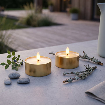 Outdoor LED Fyrfadslys 2-pak - Realistisk 3D Flamme - Messing