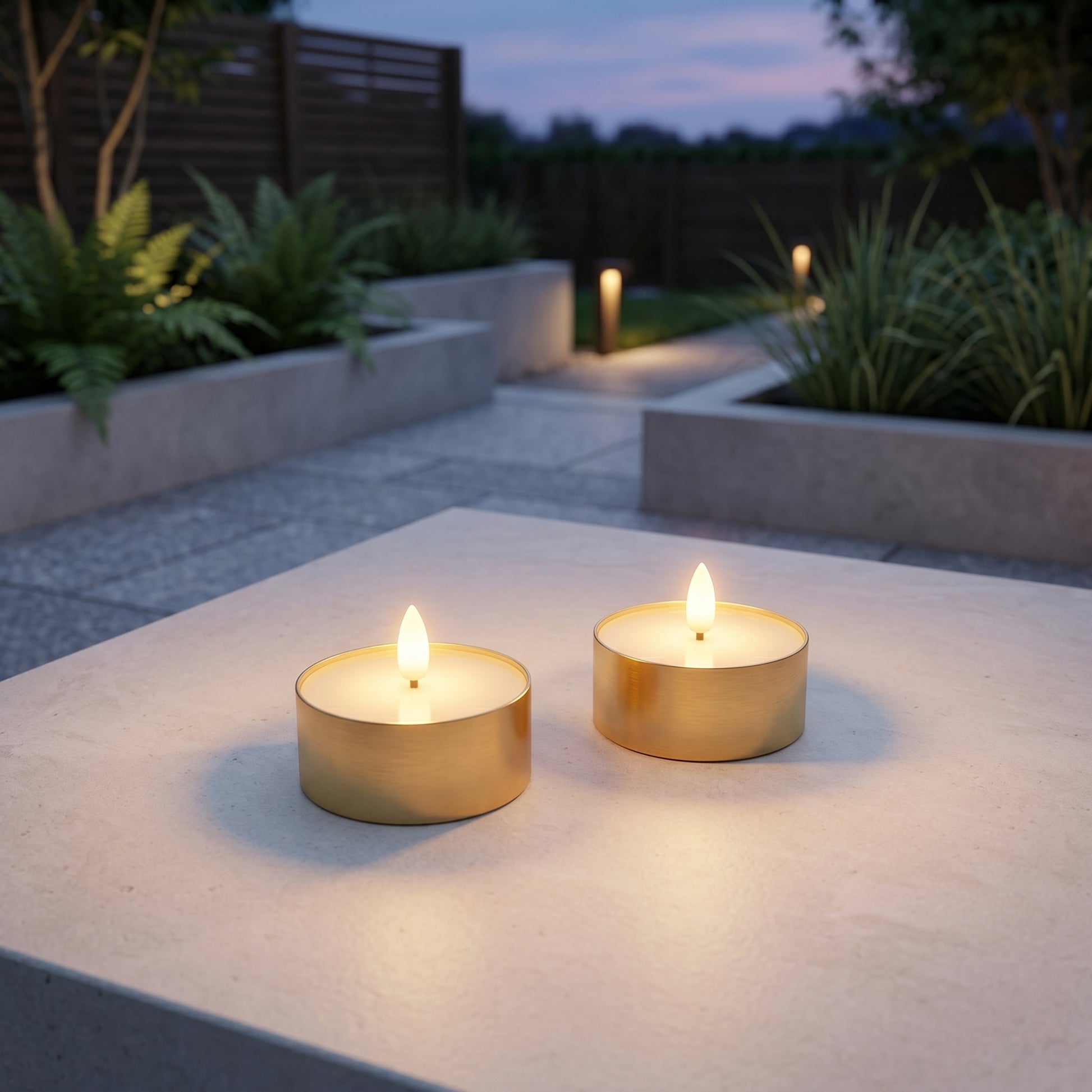 Outdoor LED Fyrfadslys 2-pak - Realistisk 3D Flamme - Messing