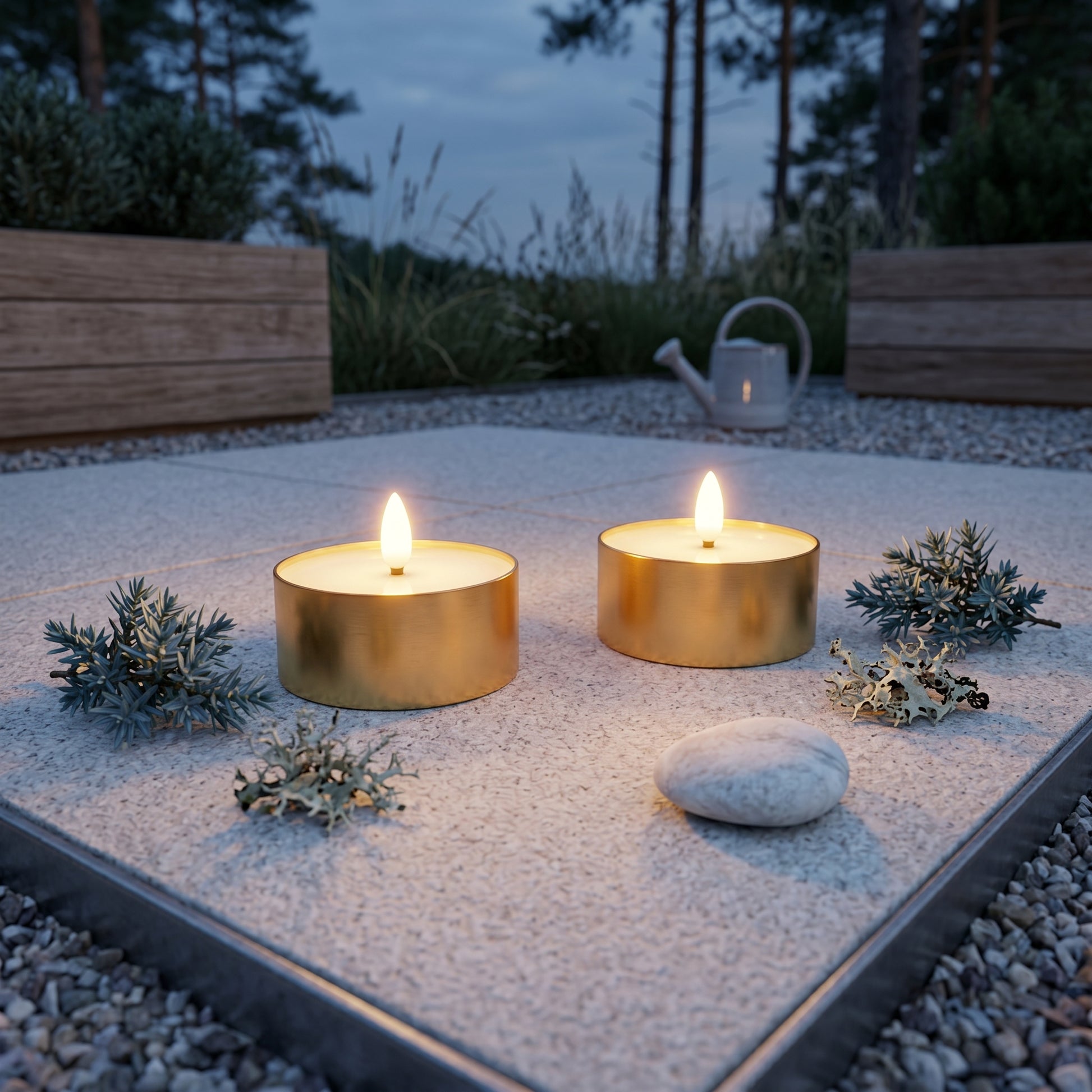 Outdoor LED Fyrfadslys 2-pak - Realistisk 3D Flamme - Messing