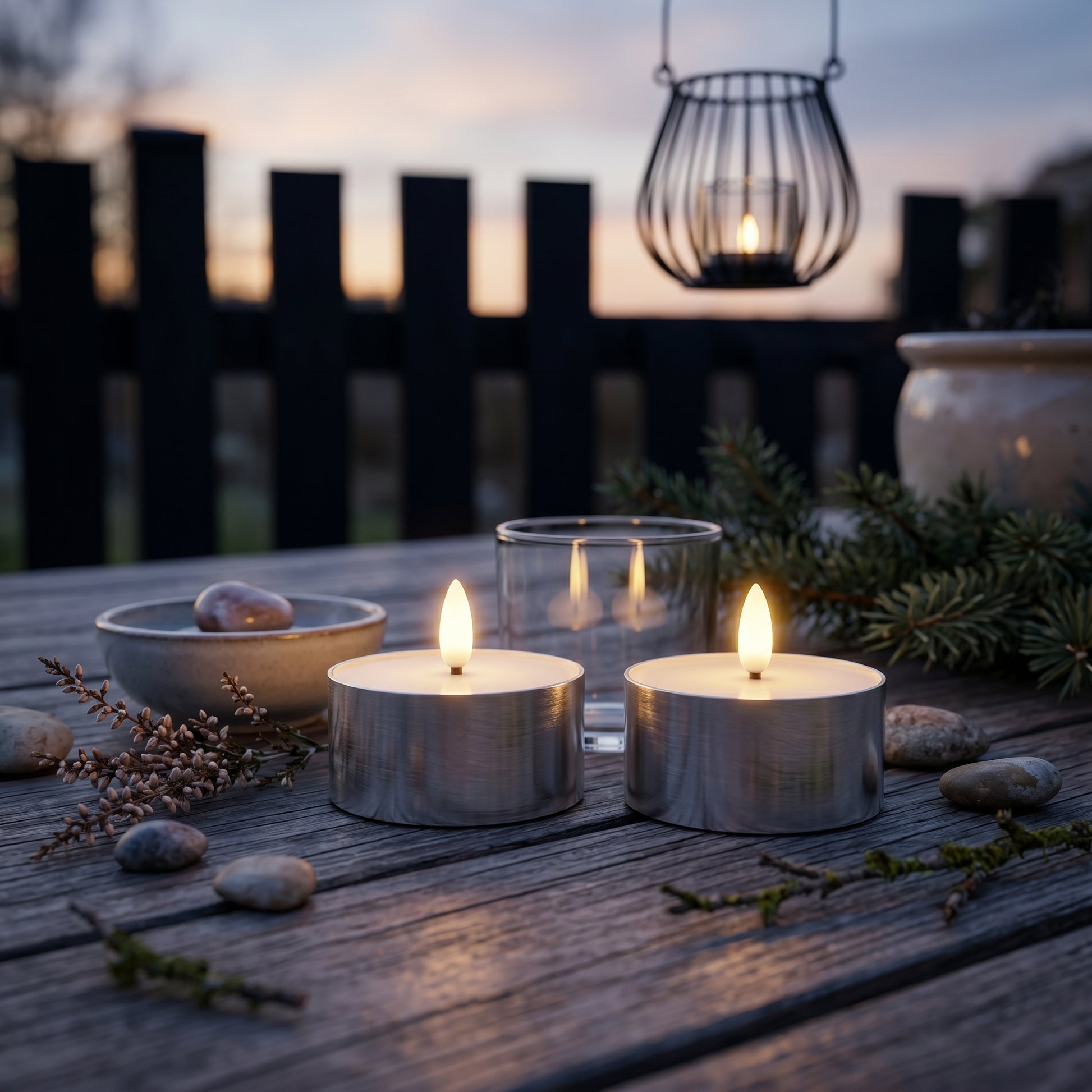 Outdoor LED Fyrfadslys 2-pak - Realistisk 3D Flamme - Sølv