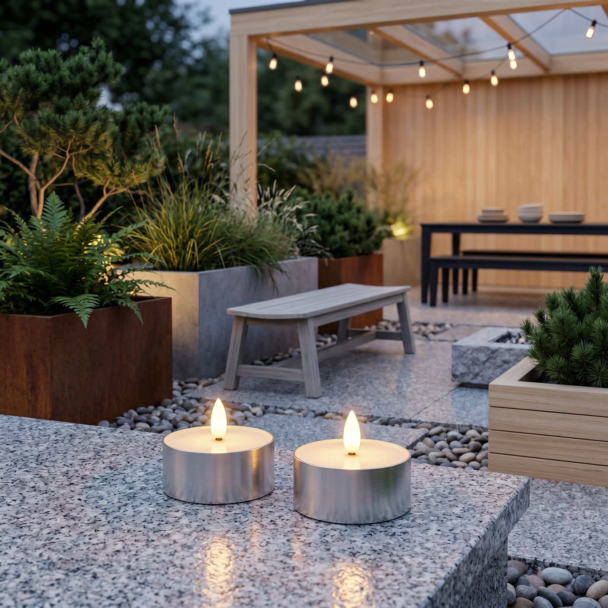 Outdoor LED Fyrfadslys 2-pak - Realistisk 3D Flamme - Sølv