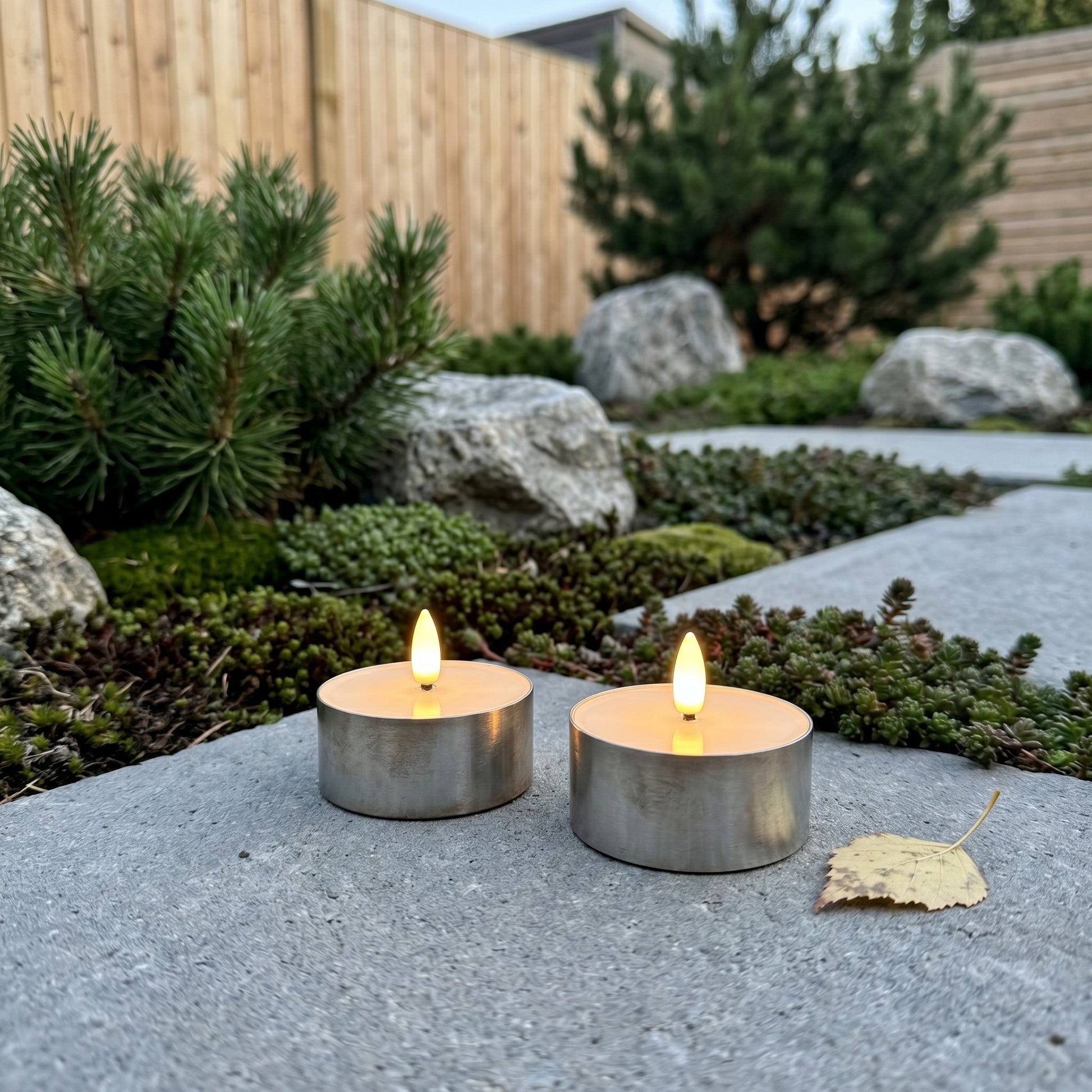 Outdoor LED Fyrfadslys 2-pak - Realistisk 3D Flamme - Sølv