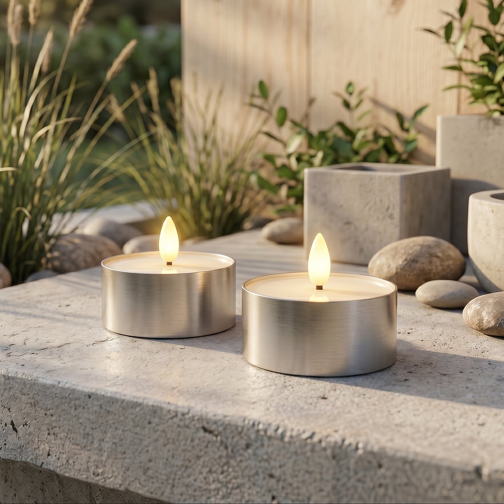 Outdoor LED Fyrfadslys 2-pak - Realistisk 3D Flamme - Sølv