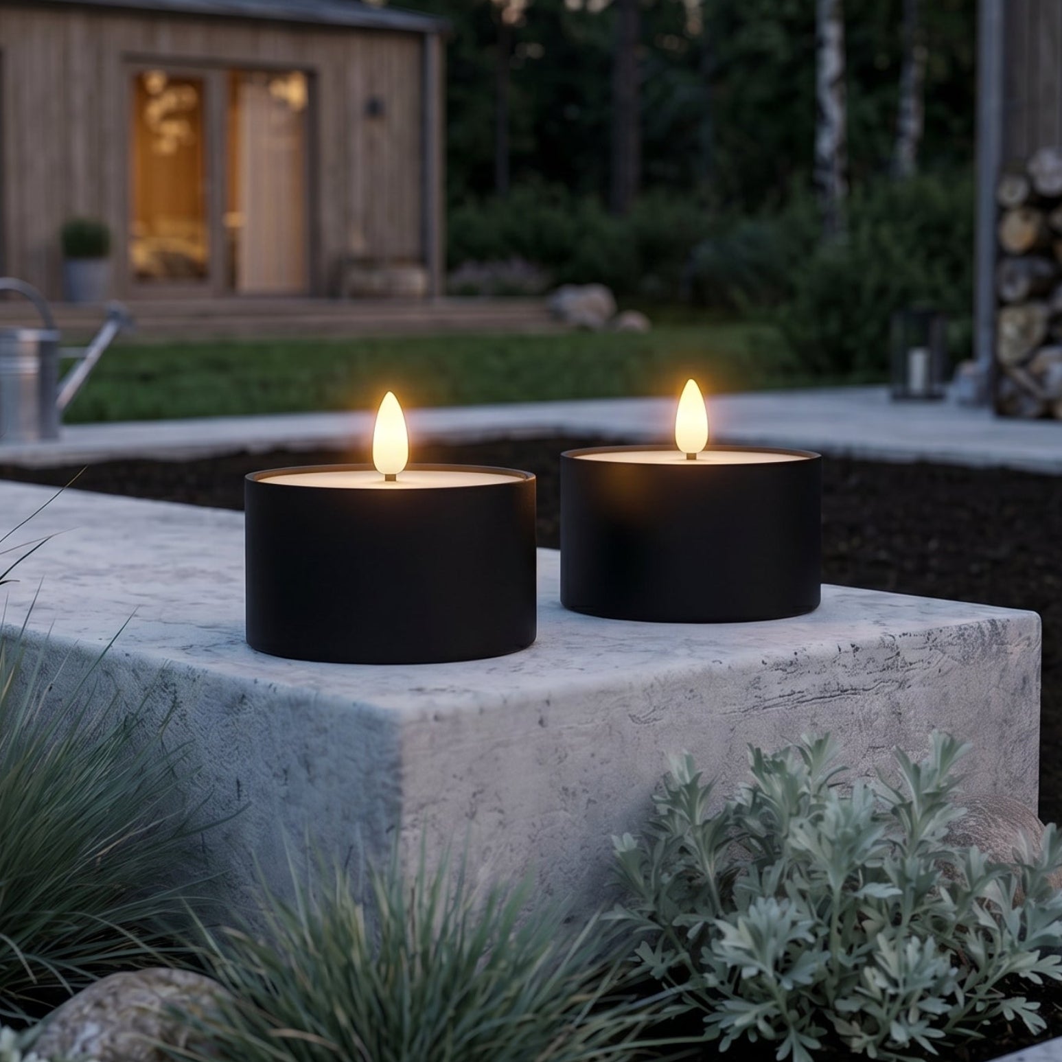 Outdoor LED Jumbo Fyrfadslys 2-pak - Realistisk 3D Flamme - Sort