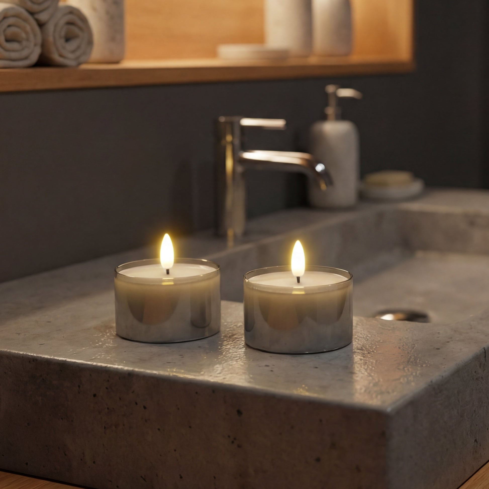 Jumbo LED fyrfadslys i glas - Grå - Nordic Flame