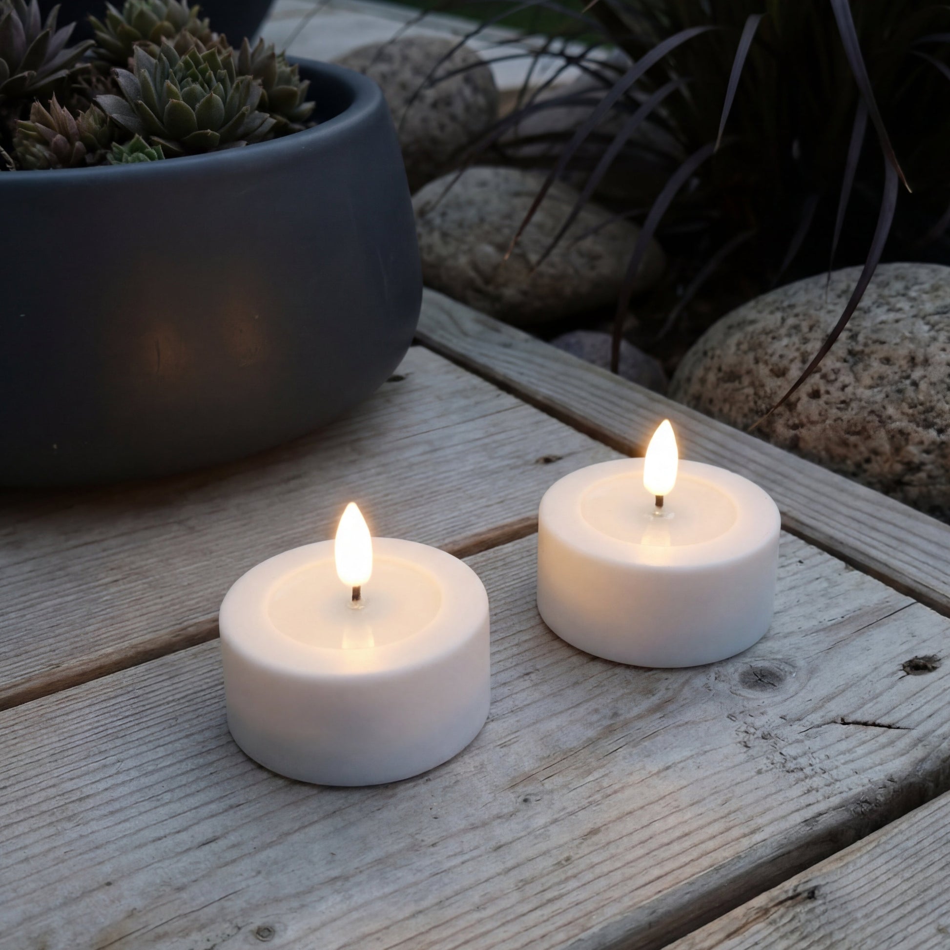 Udendørs LED Fyrfadslys 2-pak – Real Flame Tealights fra Deluxe Homeart