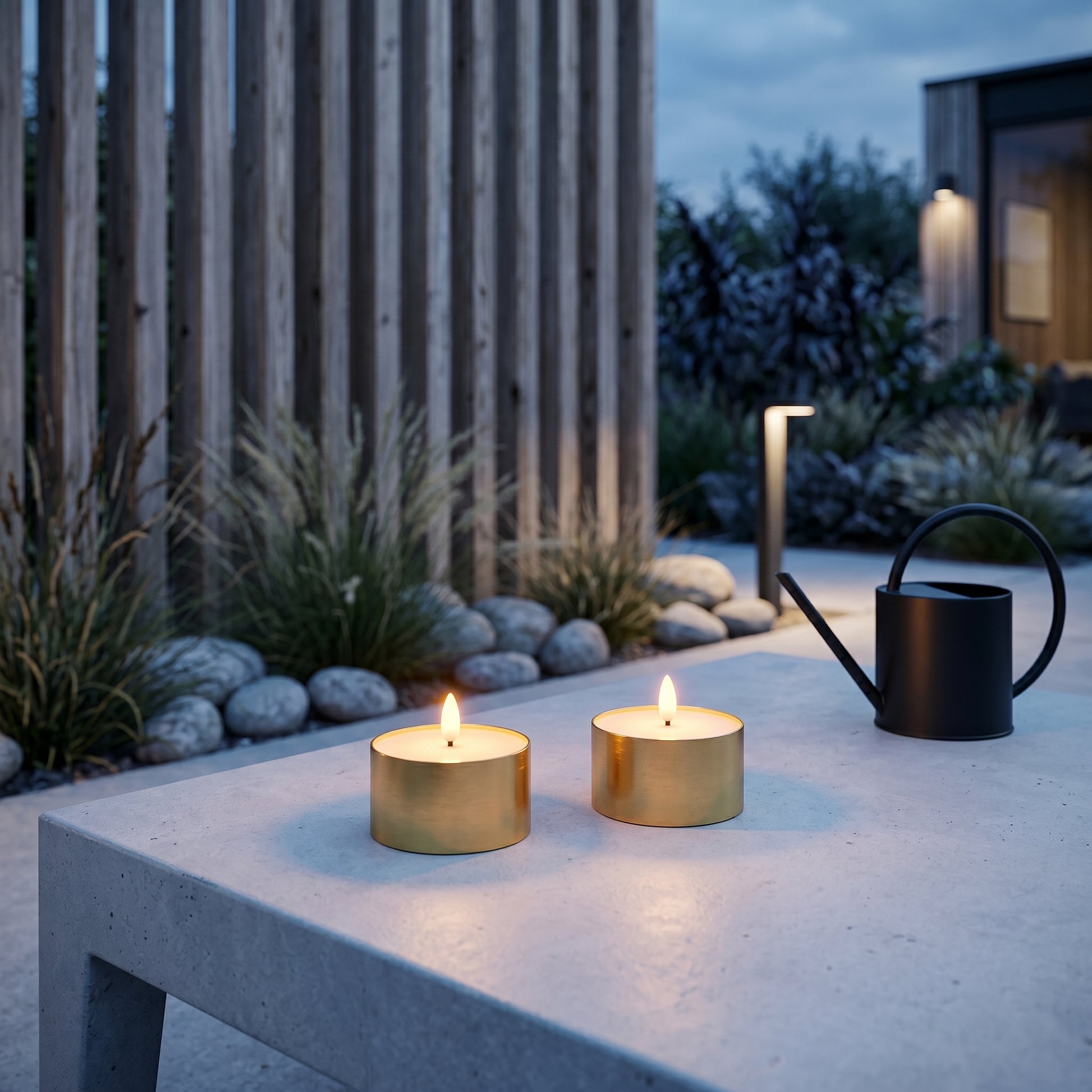 Outdoor LED Jumbo Fyrfadslys 2-pak - Realistisk 3D Flamme - Messing