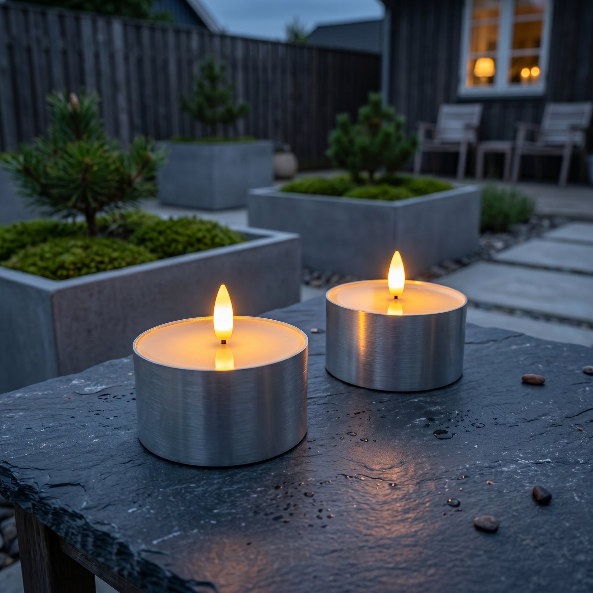 Outdoor LED Jumbo Fyrfadslys 2-pak - Realistisk 3D Flamme - Sølv