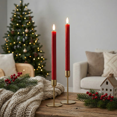 LED Kronelys 2 stk Ø2 x 24 cm - RØD