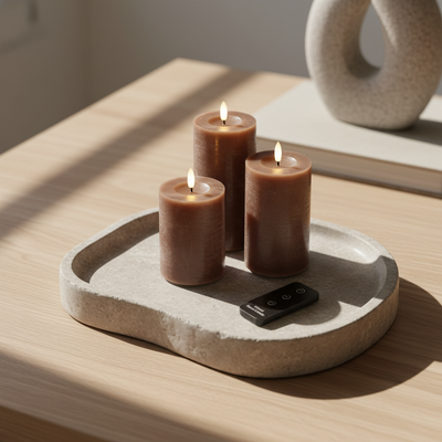 LED-bloklyssæt med 3 bloklys & fjernbetjening - Lavendel