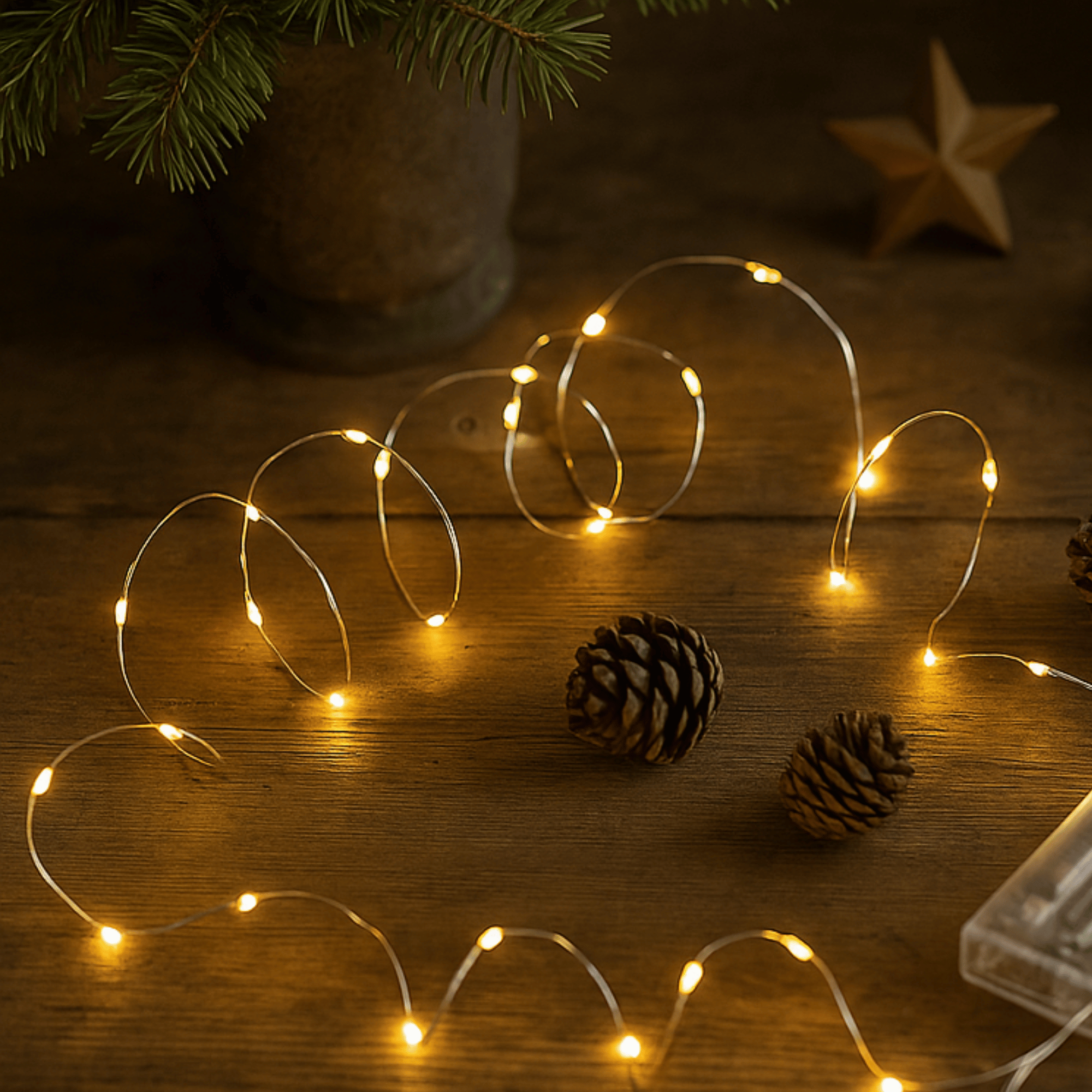 Lyskæde med 30 LED-lys og timer – 290 cm, varm hvid, indendørs/udendørs