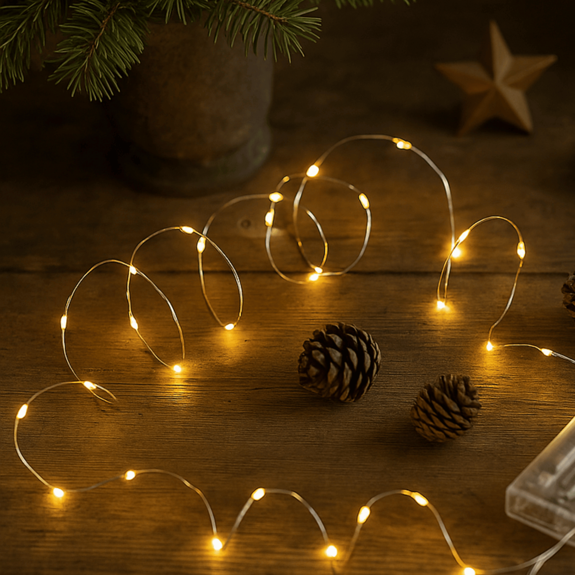 Lyskæde med 30 LED-lys og timer – 290 cm, varm hvid, indendørs/udendørs