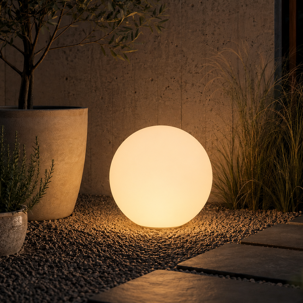 Udendørs Solcelle LED Lyskugle – Hvid – Ø30 cm