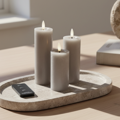 LED-bloklyssæt Ø5 med 3 bloklys & fjernbetjening - Grå