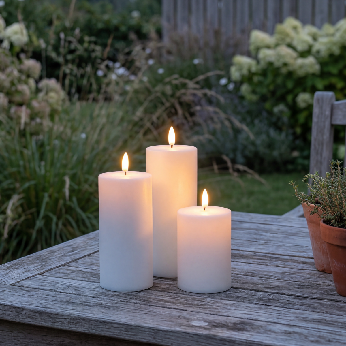 Solar Udendørs  LED bloklys – 3-pak med 3D flamme