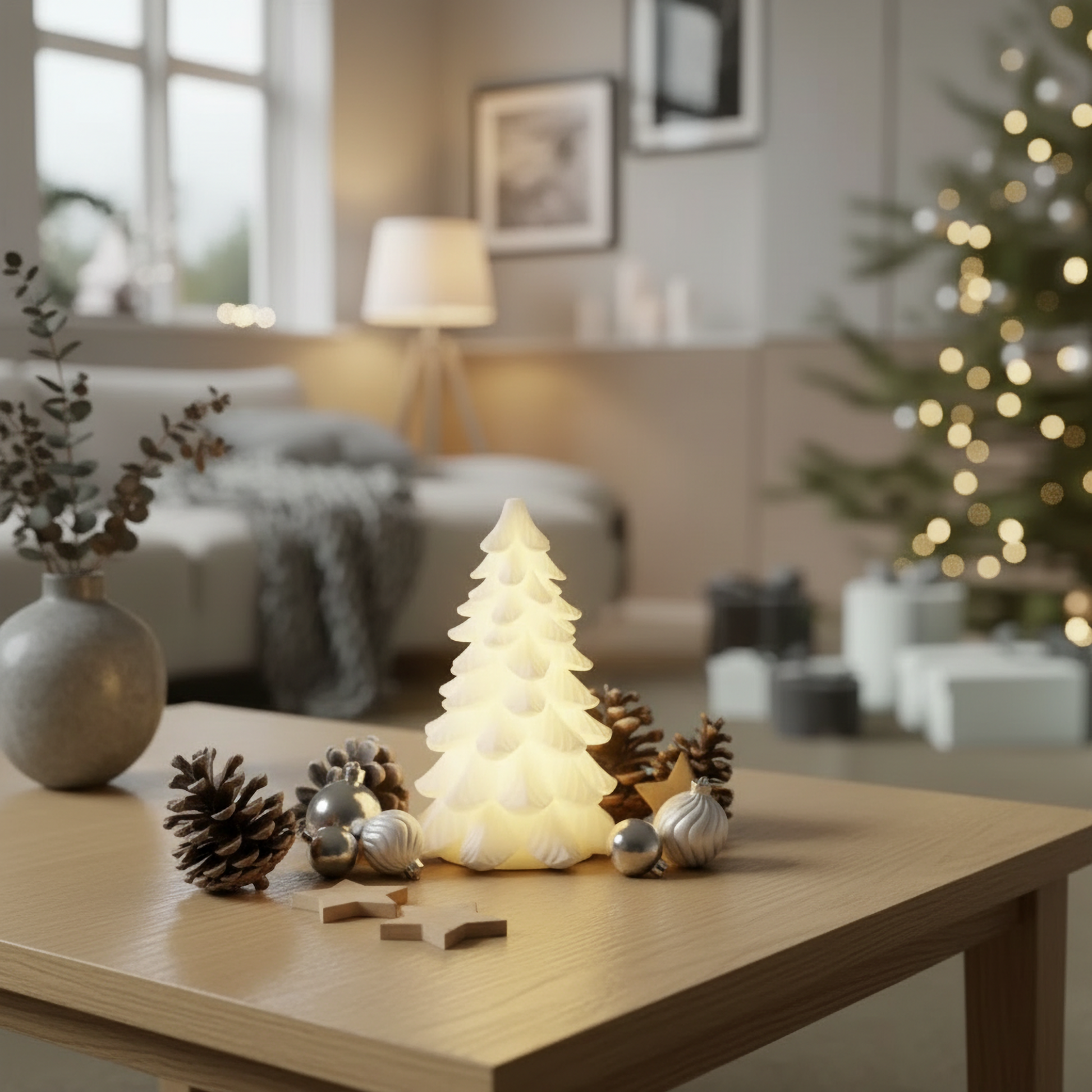 LED Juletræ H 19 cm - Stearin - Hvid - Deluxe Homeart