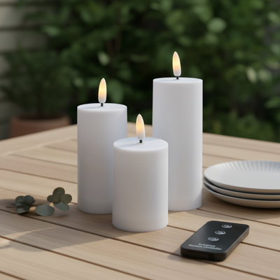 Udendørs LED Bloklys Ø5 – Sæt med 3 stk. i Hvid