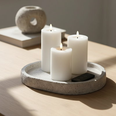 Hvidt LED-bloklyssæt med 3 bloklys & fjernbetjening