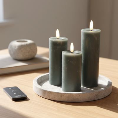 LED-bloklyssæt Ø5 med 3 bloklys & fjernbetjening - Grøn