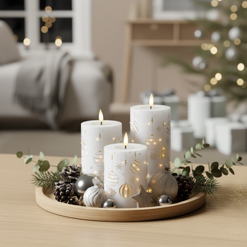 LED Bloklys 3 stk. – Gaveæske - Guldprint fra Deluxe Homeart inkl. fjernbetjening