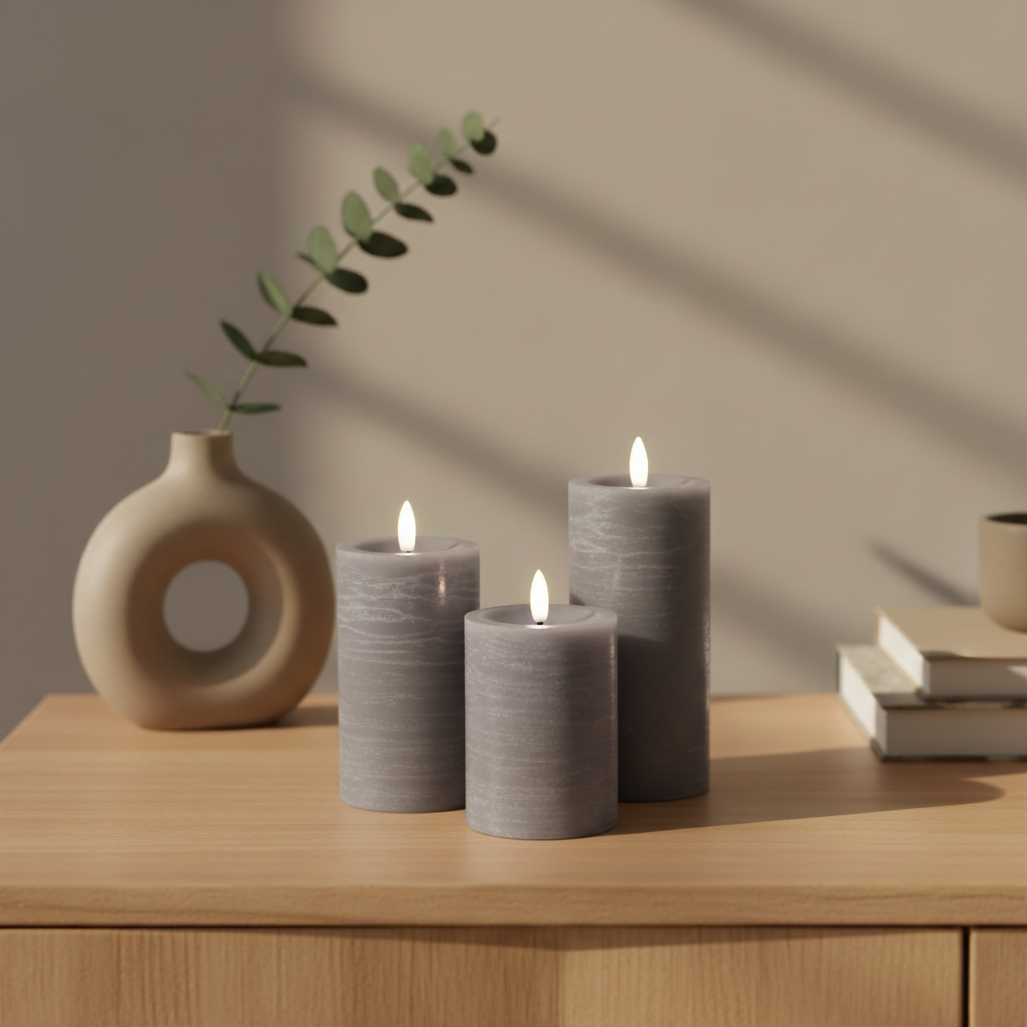 3-Pak LED bloklys til indendørs - Grå (inkl. fjernbetjening)