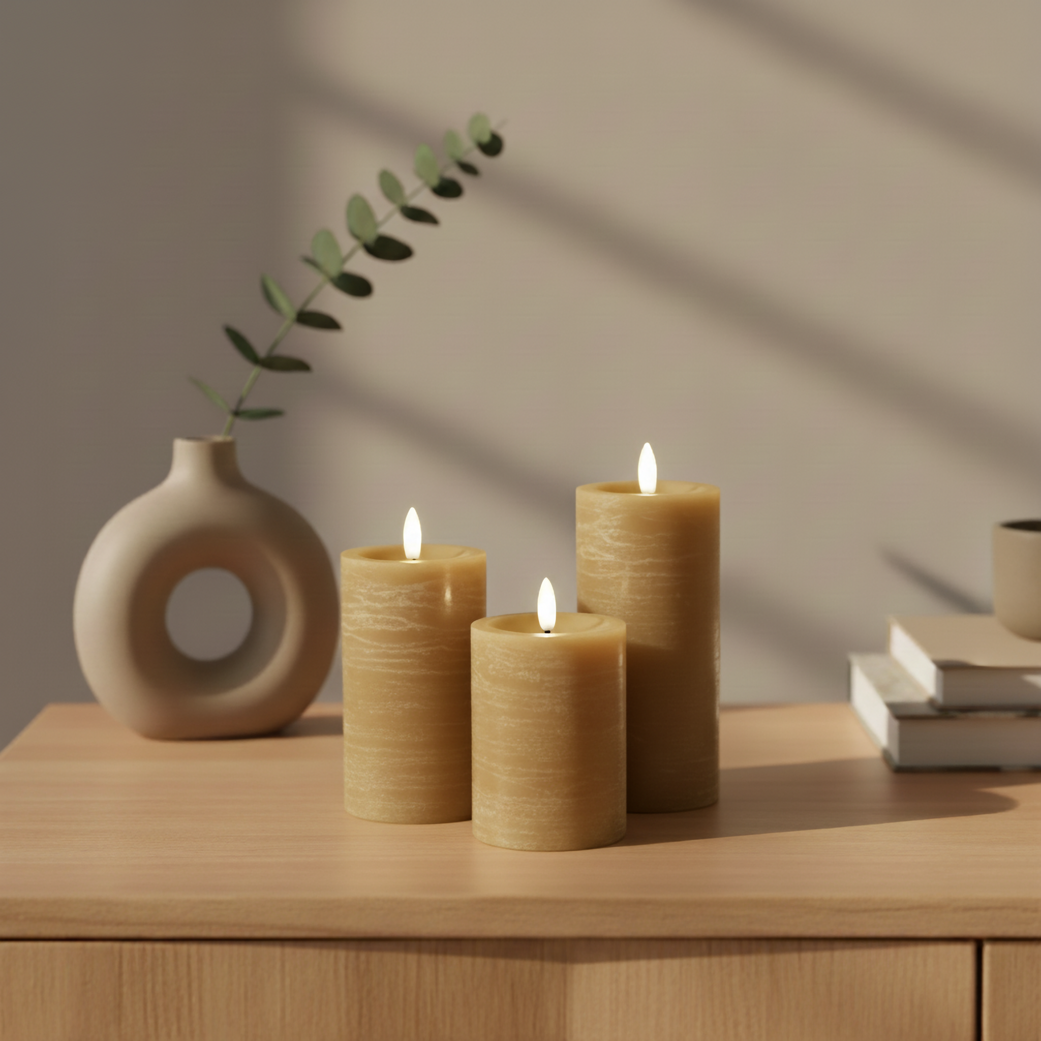 3-Pak LED bloklys til indendørs - karry (inkl. fjernbetjening)