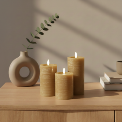 3-Pak LED bloklys til indendørs - karry (inkl. fjernbetjening)