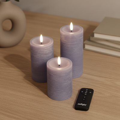 3-Pak LED bloklys til indendørs - Lavendel (inkl. fjernbetjening)