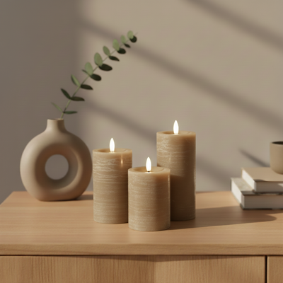 3-Pak LED bloklys til indendørs - karamel (inkl. fjernbetjening)