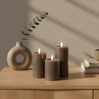 3-Pak LED bloklys til indendørs - Mokka (inkl. fjernbetjening)