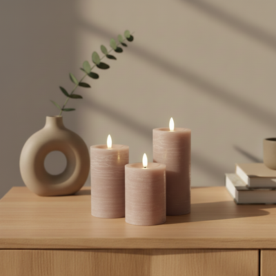 3-Pak LED bloklys til indendørs - Rosa (inkl. fjernbetjening)