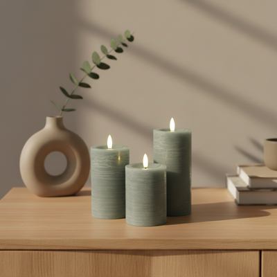 3-Pak LED bloklys til indendørs - salvie (inkl. fjernbetjening)