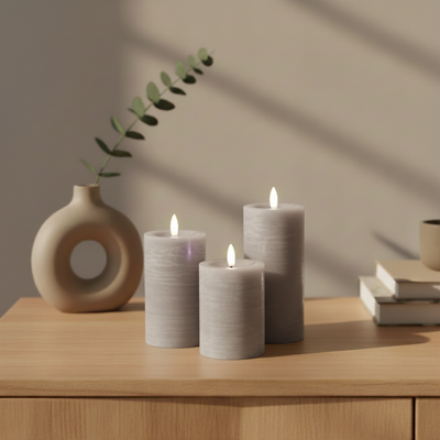 3-Pak LED bloklys til indendørs - Sand (inkl. fjernbetjening)