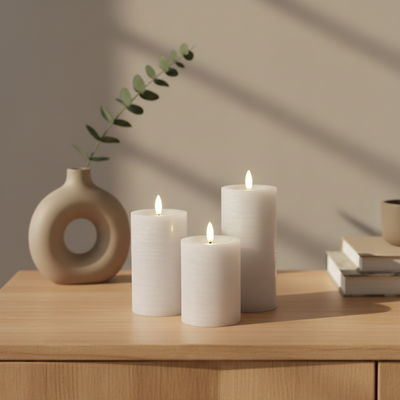 3-Pak LED bloklys til indendørs – Hvid (inkl. fjernbetjening)