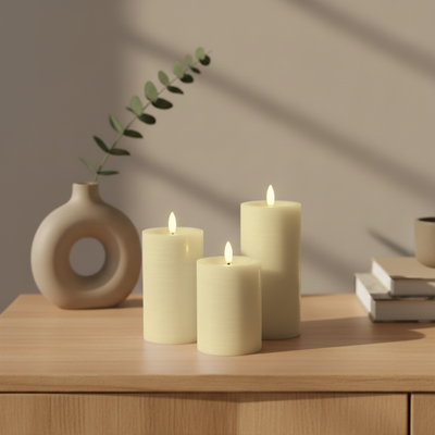 3-Pak LED bloklys til indendørs – cream (inkl. fjernbetjening)