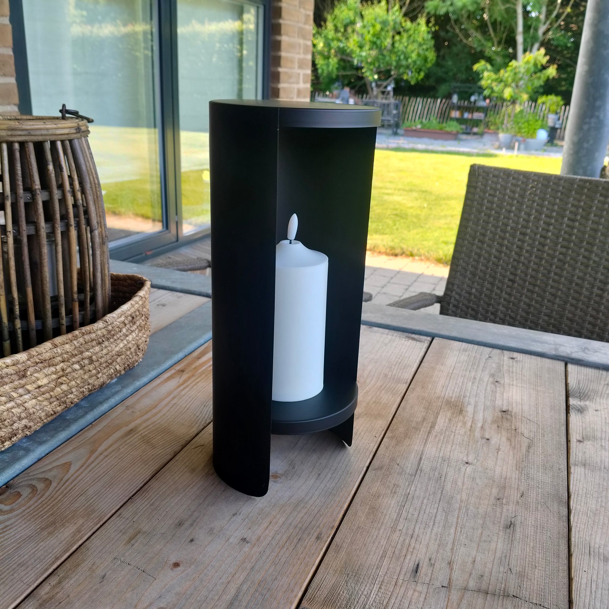Lanterne rund med LED bloklys - 36cm
